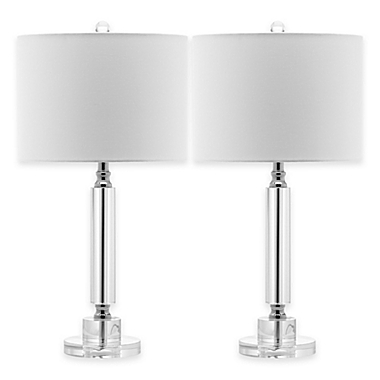 Safavieh Deco Column Crystal Table Lamps with Linen Drum Shades (Set of 2). View a larger version of this product image.
