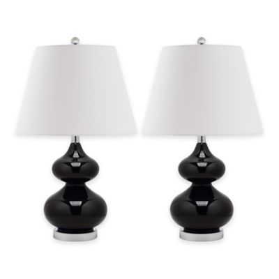 Safavieh Eva Double Gourd Glass Lamp in Black with Cotton Shade (Set of 2)