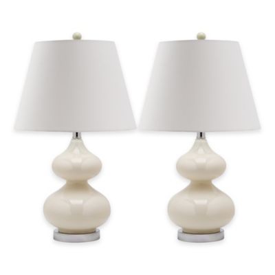 Safavieh Eva Double Gourd Glass Lamp in Pearl with Cotton Shade (Set of 2)