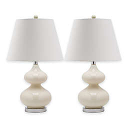Safavieh Eva Double Gourd Glass Lamp in Pearl with Cotton Shade (Set of 2)