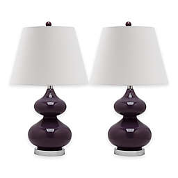 Safavieh Eva Double Gourd Glass Lamp in Dark Purple with Cotton Shade (Set of 2)