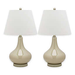 Safavieh Amy 1-Light Glass Gourd Table Lamps in Taupe with Cotton Shade (Set of 2)
