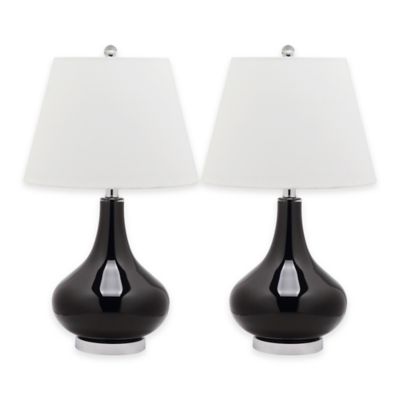Safavieh Amy 1-Light Glass Gourd Table Lamps in Black with Cotton Shade (Set of 2)