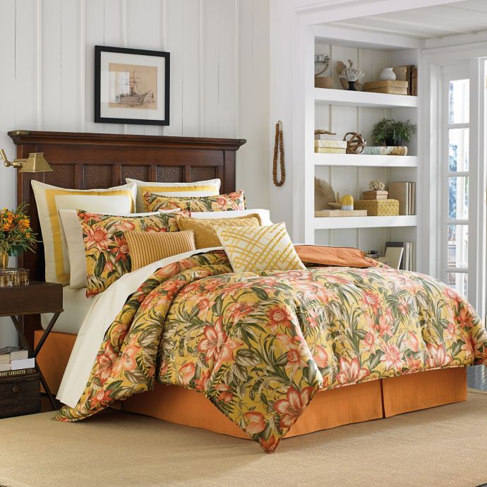 Tommy Bahama Tropical Lily Comforter Set In Golden Yellow Bed