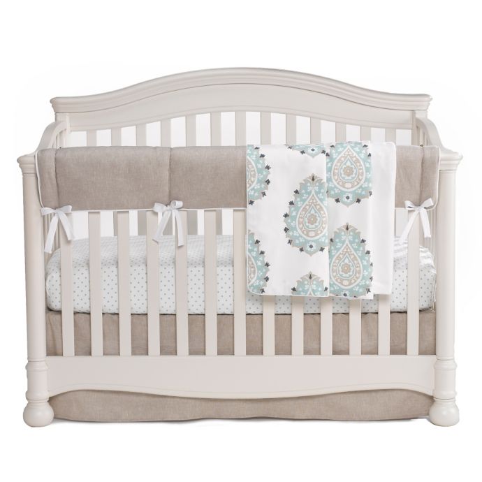 Liz And Roo Modern Damask 3 Piece Crib Bedding Set In Sand Aqua