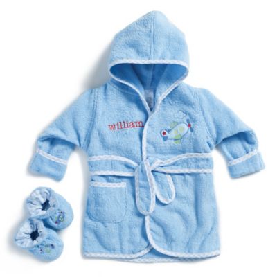 Size 0-9M Airplane Bathrobe with Booties in Blue