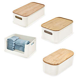 Squared Away™ Large Stacking Storage Bin with Bamboo Lid in White