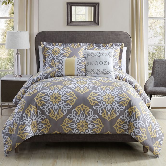 Snooze Comforter Set In Grey Yellow Bed Bath Beyond