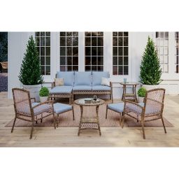 Bee & Willow™ Providence 5-Piece Metal and Wicker Patio Conversation Set in Brown