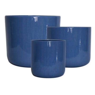 Everhome&trade; Simple Round Stoneware Planter in Blue