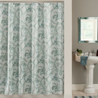 blue and grey shower curtain