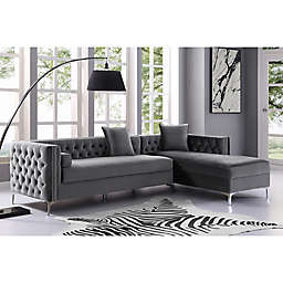 Inspired Home Velvet Right-Facing Sectional Sofa in Navy