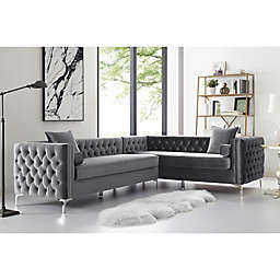 Inspired Home Velvet Right-Facing Sectional Sofa in Purple