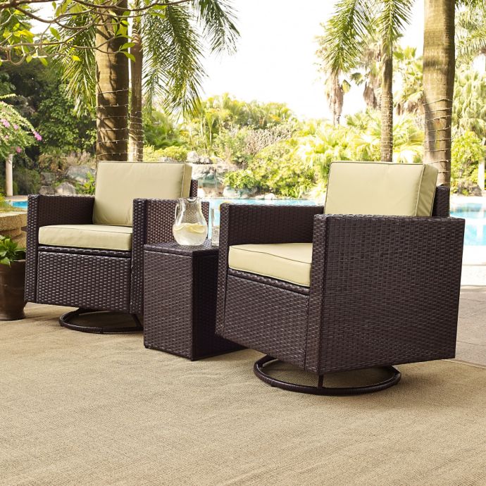 Crosley Palm Harbor 3 Piece Outdoor Wicker Conversation Set In