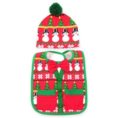 Ugly Christmas Sweater Bib and Hat Set