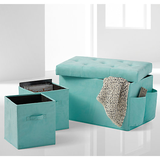Alternate image 1 for 24-Inch Folding Storage Ottoman with Two Folding Storage Cubes