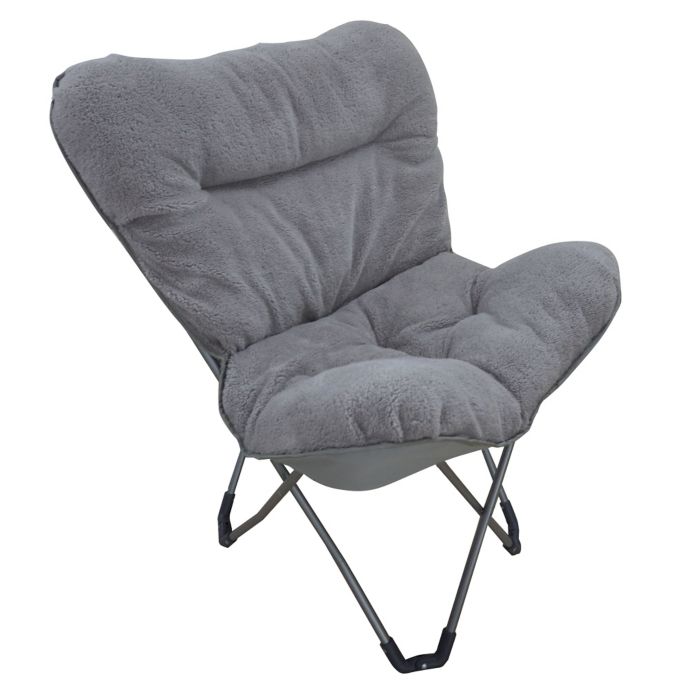 Folding Plush Butterfly Chair in Grey | Bed Bath & Beyond