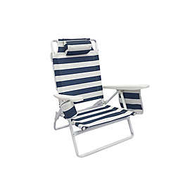 Destination Summer 5-Position Beach Chair in Navy/White