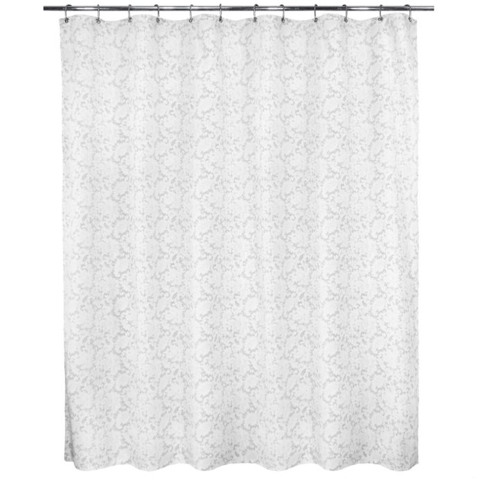 Victorian Lace Stall Shower Curtain In White Silver Bed Bath
