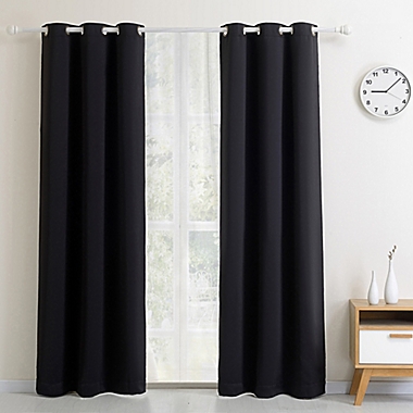 Dusk to Dawn Blackout 63-Inch Grommet Window Curtain Panel in Black. View a larger version of this product image.