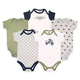 BabyVision® Hudson Baby® 5-Pack Dirt Bike Short Sleeve Bodysuits in Green/Grey