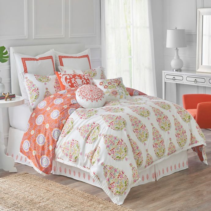 Dena Home Santana Reversible Duvet Cover In White Orange Bed