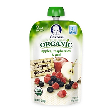 Gerber&reg; 2nd Foods&reg; Organic 3.5 oz. Apples, Raspberries and Acai. View a larger version of this product image.