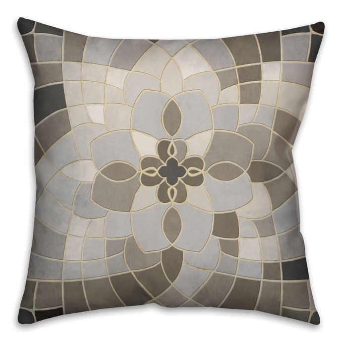 Greige Mosaic 16Inch Square Throw Pillow in Grey/Beige