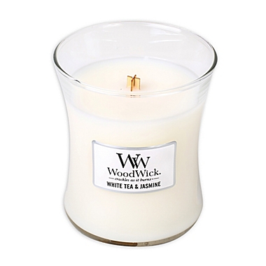 WoodWick&reg; White Tea & Jasmine 10 oz. Jar Candle. View a larger version of this product image.