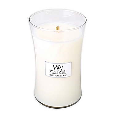 WoodWick&reg; White Tea &amp; Jasmine 21.5 oz. Hourglass Candle. View a larger version of this product image.
