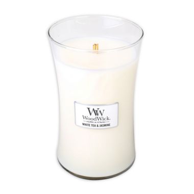 WoodWick&reg; White Tea &amp; Jasmine 21.5 oz. Hourglass Candle. View a larger version of this product image.