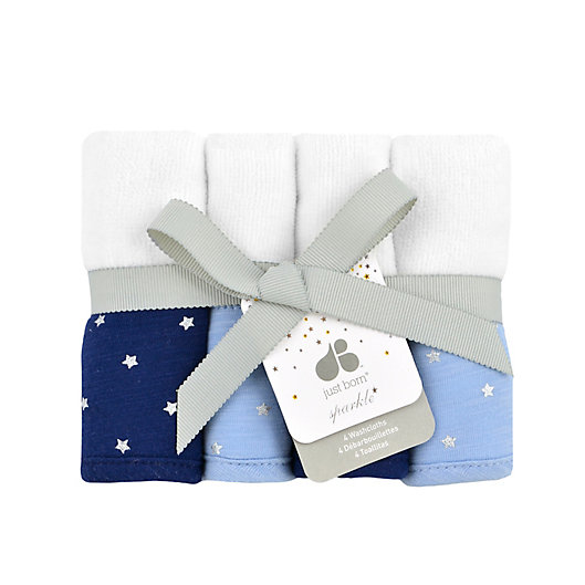 Alternate image 1 for Just Born® Sparkle 4-Pack  Washcloths in Navy