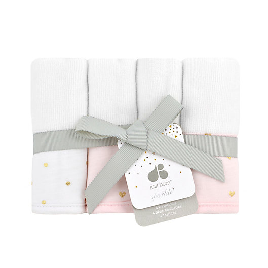 Alternate image 1 for Just Born® Sparkle 4-Pack Washcloths in Pink