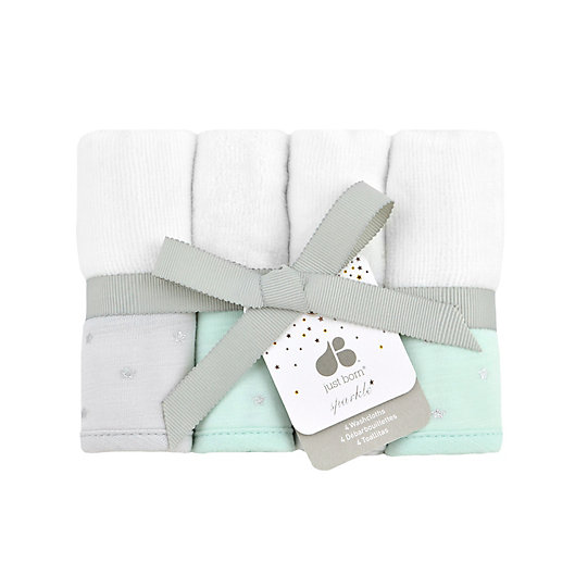 Alternate image 1 for Just Born® Sparkle 4-Pack Washcloths in Mint