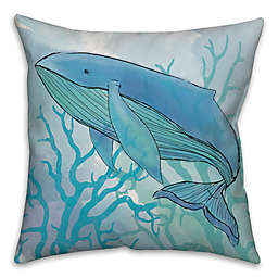 Whale Blue Coral 16-Inch Square Throw Pillow in Blue/White
