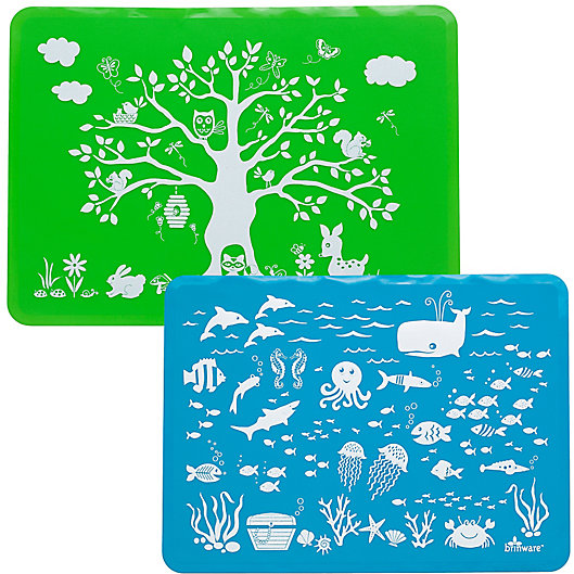 Alternate image 1 for Brinware Land & Sea Silicone Placemat Set in Blue/Green (Set of 2)