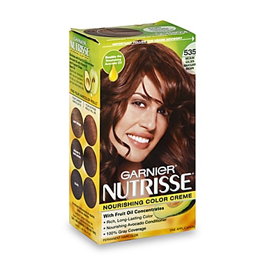Garnier&reg; Nutrisse Nourishing Hair Color Cr&egrave;me in 535 Medium Golden Mahogany Brown. View a larger version of this product image.