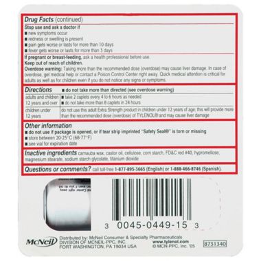 Tylenol&reg; Extra Strength 10-Count 500 mg Pain Reliever Caplets. View a larger version of this product image.