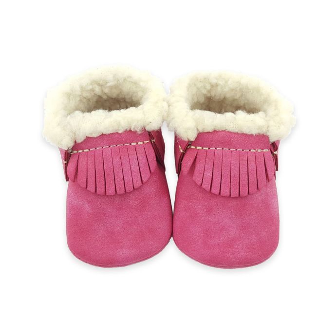 First Steps Faux-Fur Leather Moccasin in Hot Pink | buybuy BABY