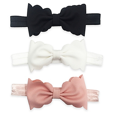 Tiny Treasures 3-Pack Infant Scallop Bow Headbands in Pink/White/Black. View a larger version of this product image.