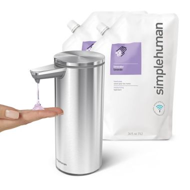 simplehuman&reg; Touchless Sensor Soap/Sanitizer Pump in Brushed Stainless Steel. View a larger version of this product image.