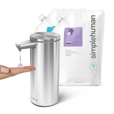 simplehuman&reg; Touchless Sensor Soap/Sanitizer Pump in Brushed Stainless Steel. View a larger version of this product image.