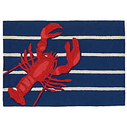 Trans Ocean Front Porch Lobster on Stripes Indoor/Outdoor Accent Rug