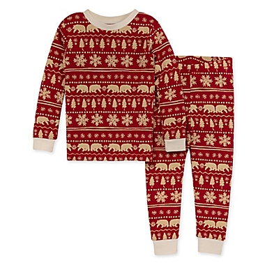 Burt&#39;s Bees Baby&reg; 2-Piece Beary Special Fair Isle Pajama Set in Cardinal. View a larger version of this product image.