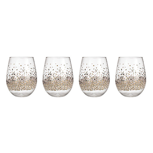 Alternate image 1 for Table Art Confetti Stemless Wine Glasses in Pink (Set of 4)