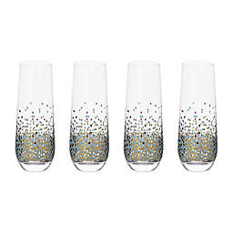 Table Art Confetti Stemless Champagne Flutes in Blue (Set of 4)
