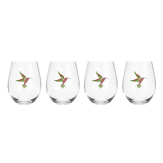 Hummingbird stemless wine glass set of 4