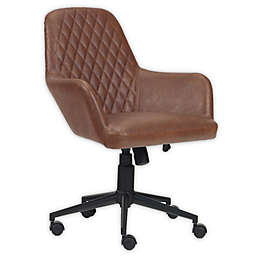 Simpli Home Goodwin Faux Leather Swivel Office Chair in Distressed Cognac