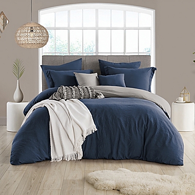 Swift Home&trade; Crinkle Pre-Washed Two-Tone 2-Piece Twin/Twin XL Duvet Cover Set in Navy/Graphite. View a larger version of this product image.