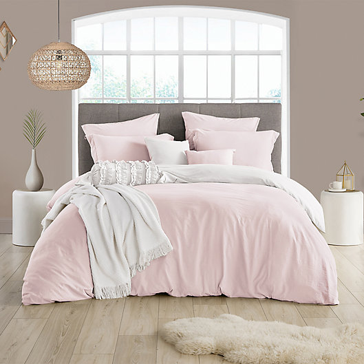 Alternate image 1 for Swift Home™ Crinkle Pre-Washed Two-Tone 2-Piece Twin/Twin XL Duvet Cover Set in Pink/White